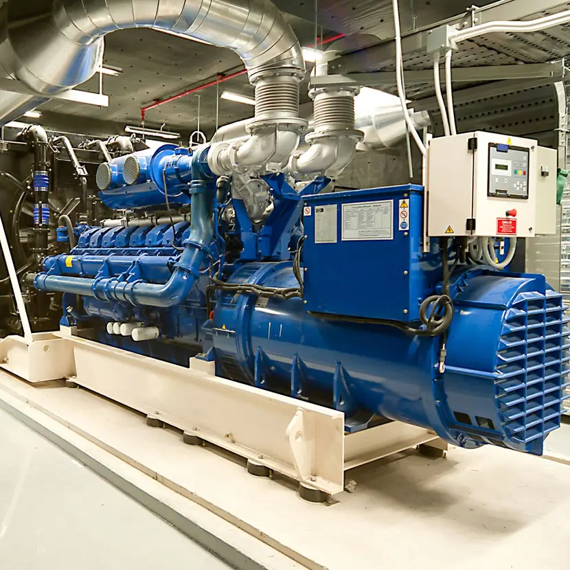 Large industrial generator and piping system for power generation applications