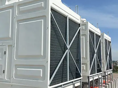 Exterior view of a large industrial building for data center operations