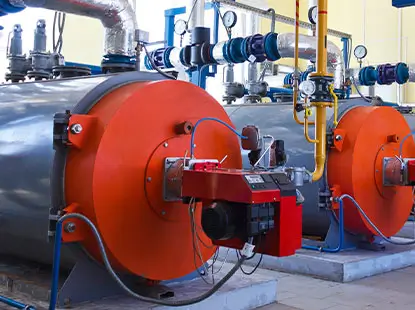 Red industrial boilers for steam and heating systems