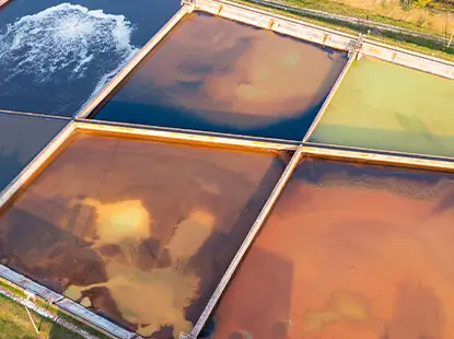 Close-up of rectangular water treatment basins for industrial applications